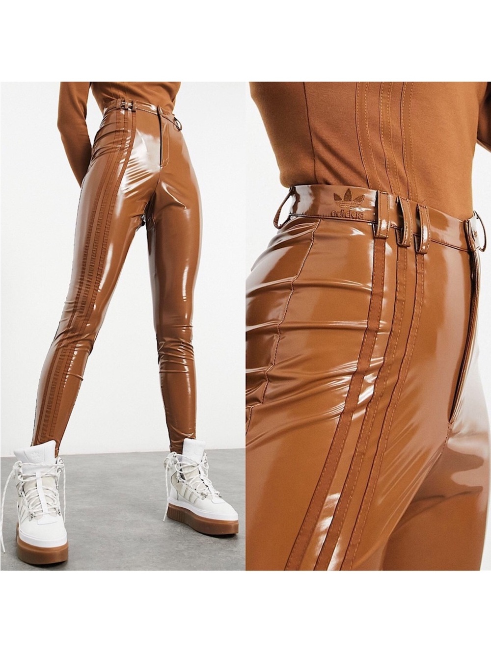 Ivy Park X Adidas Pants Large Latex Wild Brown Stretch High Gloss Fun Streetwear
